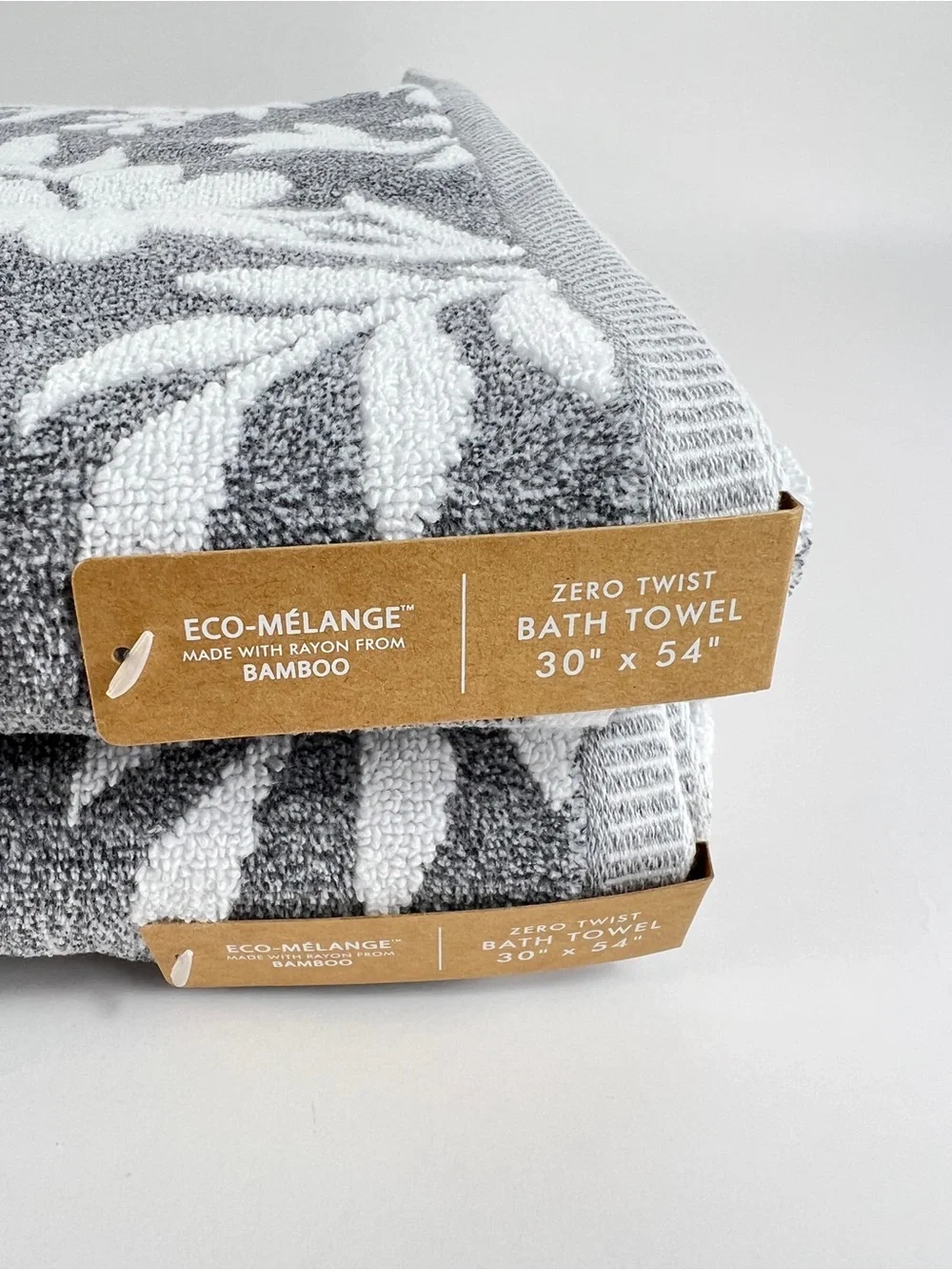 Common Thread Bamboo Bath Towels Gray White Floral Soft Cotton Blend 2 Pc NEW